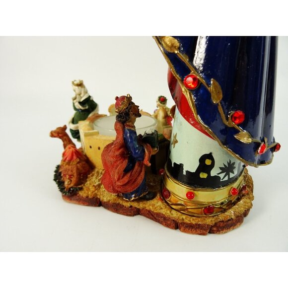 Nativity Statue Candle Holder Metalwork and Resin Virgin Mary Christmas Manger - Picture 11 of 15